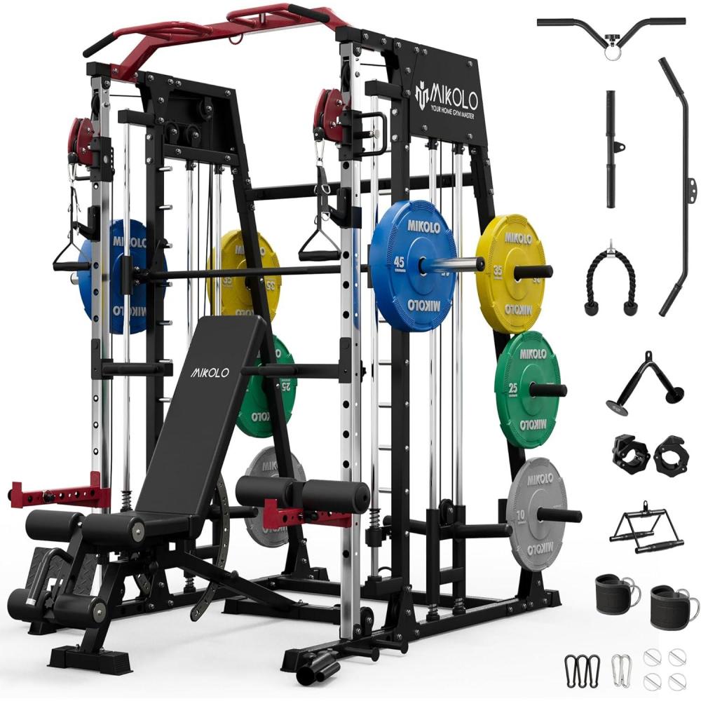 imageMikolo M4 ampamp M4 Ultra Smith Machine with Cable Crossover System MultiFunction Power Cage Squat Rack for Home Gym Power Rack and Packages REDPL 230HGPCL