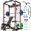 Mikolo Power Cage, Power Rack with LAT Pulldown, 1200 Pounds Capacity Workout Cage with More Training Attachments, Squat Rack for Home Gym, F4 Versions(Red)