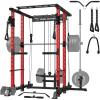 Mikolo Power Cage, 1500lbs Power Rack with LAT PullDown and Cable Crossover System, Squat Rack with Pulley System, Weight Cage for Home Gym with Training Attachments(Red)