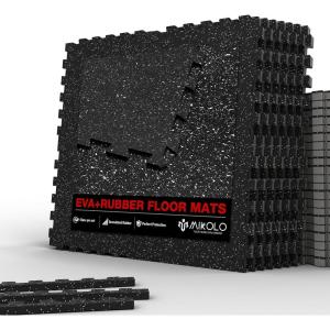 Mikolo 0.56” Thick 12 Pcs 48 Sq Ft Gym Flooring Mats, High-Density EVA Foam with Rubber Top, Interlocking Exercise Equipment Mats for Home Gym, Protective Workout Mat(24″L x 24″W x 0.6″Th | 12 Tiles (48 Sq Ft))