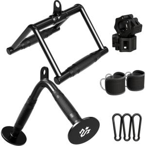 Mikolo Cable Attachments for Gym, Heavy-Duty Cable Machine Attachment Set with LAT Pulldown, V Bar, Double D Handle, Ankle Straps, and Barbell Clamps for Home Gym