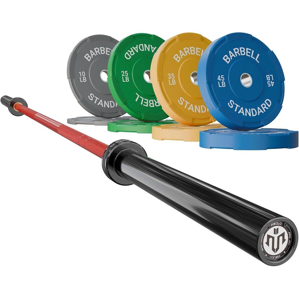 imageMikolo 7ft Olympic Barbell Barbell for Weightlifting and Powerlifting 45lb Olympic Bar for 1500lbs Capacity Weight Bar Fit 2 Standard WeightsWeights Colored  Bar Red