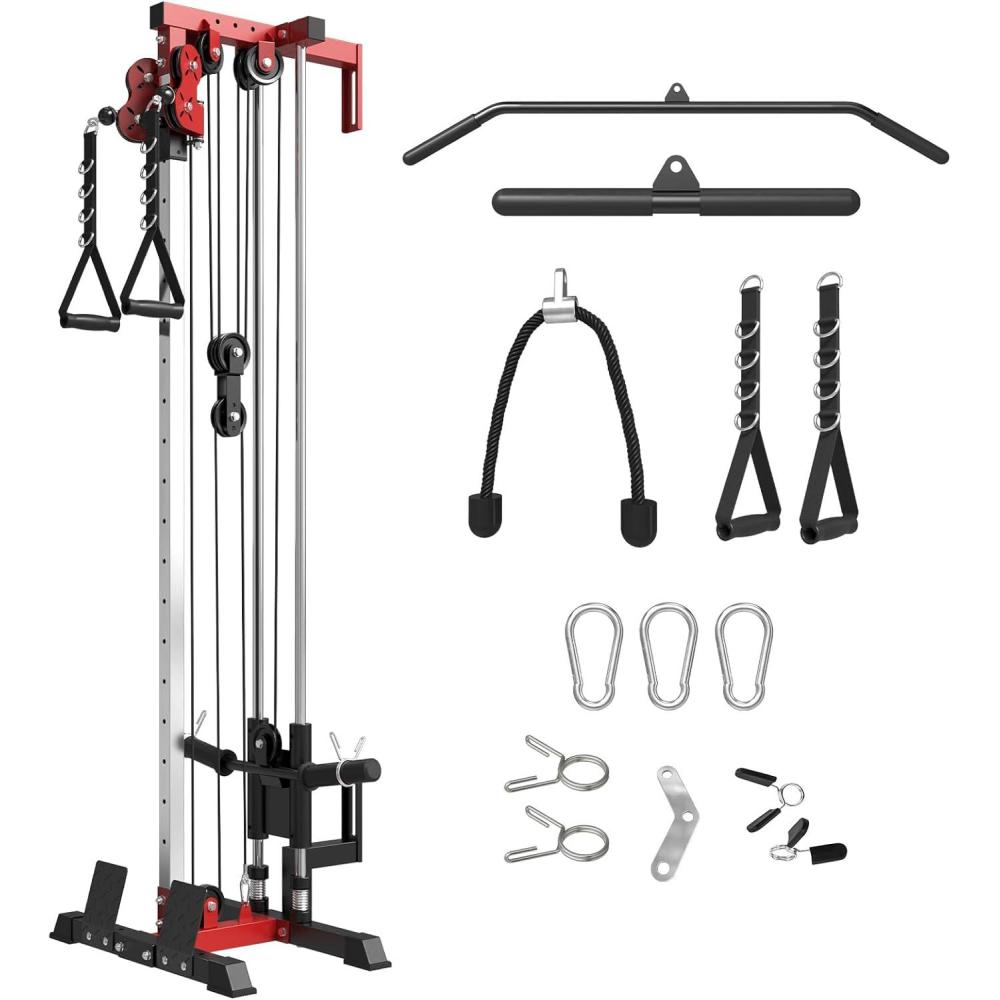 imageMikolo Wall Mount Cable Station Cable Crossover Machine with Dual Pulley System and 18 Adjustable Positions for Home Gym Fitness EquipmentRed Cable Machine