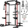 Mikolo Power Cage, 2000LB Power Rack with Independent Dual Pulley System, Multi-Function Home Gym Workout Machine for Cable Crossover(Red)