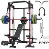 Mikolo Power Cage, 2000LB Power Rack with Independent Dual Pulley System, Multi-Function Home Gym Workout Machine for Cable Crossover(Red)