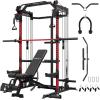 Mikolo Power Cage, 2000LB Power Rack with Independent Dual Pulley System, Multi-Function Home Gym Workout Machine for Cable Crossover(Red)