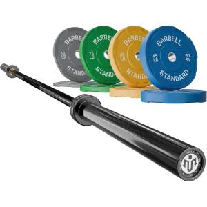 Mikolo 7ft Olympic Barbell, Barbell for Weightlifting and Powerlifting 45lb, Olympic Bar for 1500lbs Capacity, Weight Bar Fit 2” Standard Weights (combo 2)