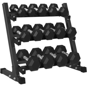 Mikolo Dumbbell Sets with Rack, Rubber Hex Dumbbells, Multiple Choices in 160/200/380/450/550LB, Hand Weights with Chrome Handle for Strength Training