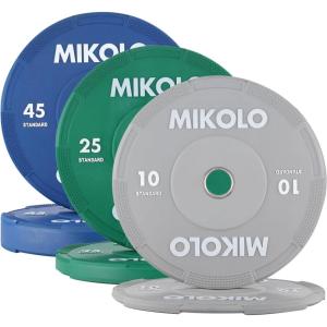 Mikolo Olympic Bumper Plates & Barbell Plates 2-Inch Weight Plate Set – Steel Insert, Low-Bounce & Quiet for Home Gym Strength Training (Weights: 45 * 2-230LB)(160LB SET(10+25+45 PAIR))