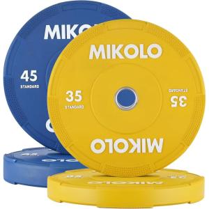 Mikolo Olympic Bumper Plates & Barbell Plates 2-Inch Weight Plate Set – Steel Insert, Low-Bounce & Quiet for Home Gym Strength Training (Weights: 45 * 2-230LB)(160lb SET(35+45 PAIR))