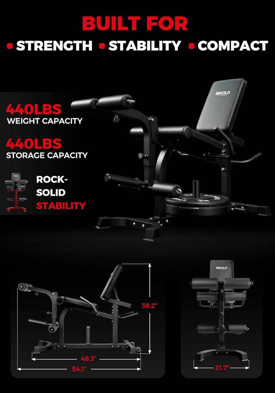 imageMikolo Leg Extension and Curl Machine Adjustable Leg Curl Machine Seated Leg Extension and Lying Curl Machine for Home Gym Leg Workout Equipment with Triple Loading SystemBlack LE00