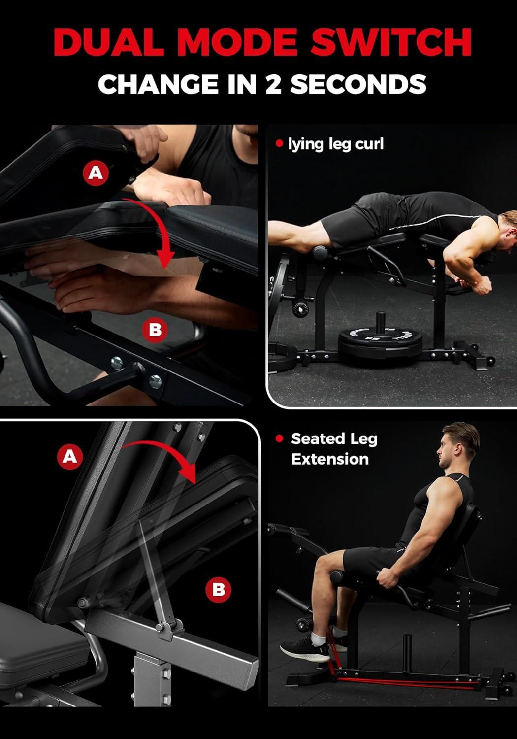 imageMikolo Leg Extension and Curl Machine Adjustable Leg Curl Machine Seated Leg Extension and Lying Curl Machine for Home Gym Leg Workout Equipment with Triple Loading SystemBlack LE00