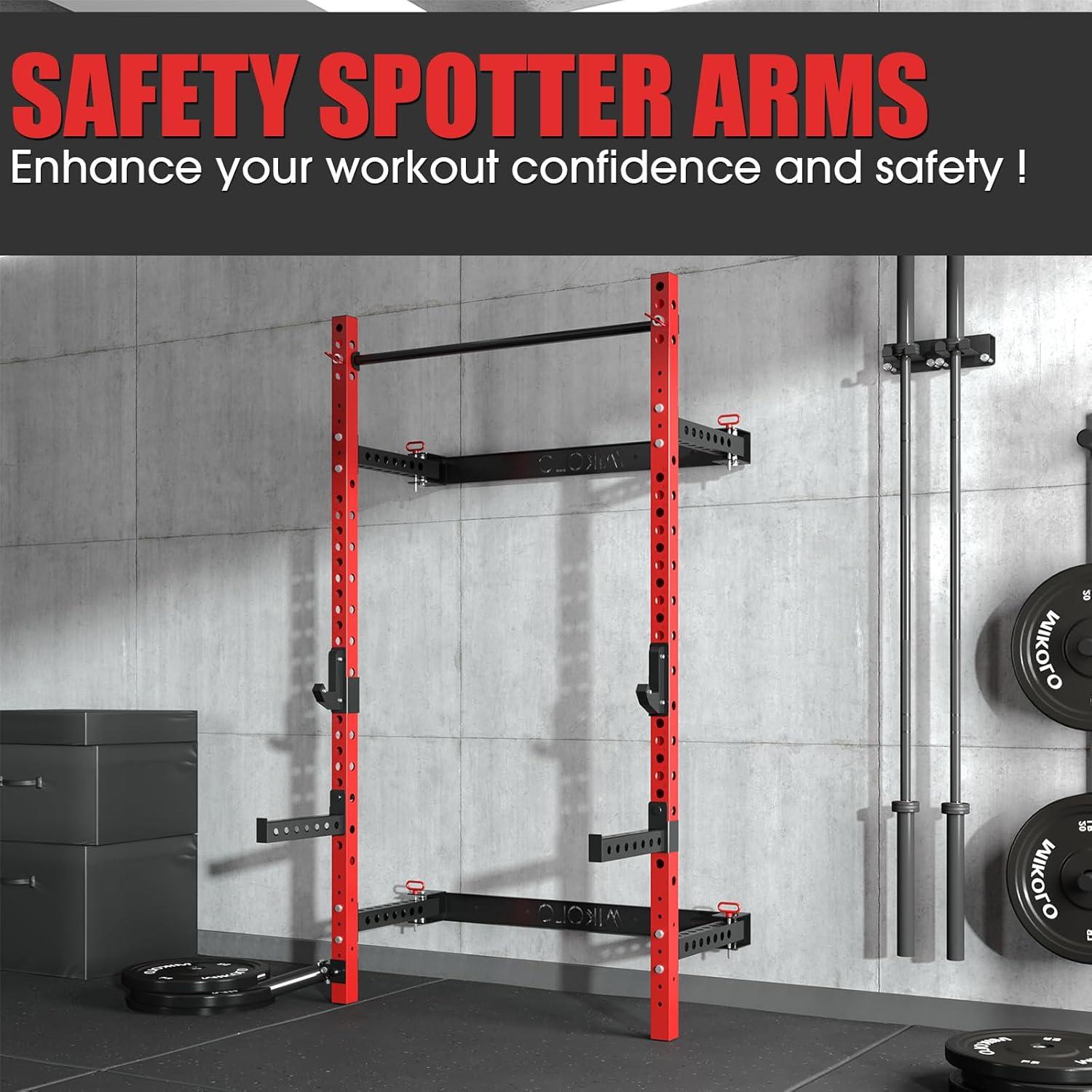 imageMikolo Safety Catches Spotter ArmsFit 2quotx 2quot Tube with 1quot Hole for Squat Rack Power Rack Cage 800LBS Capacity 1 Pair