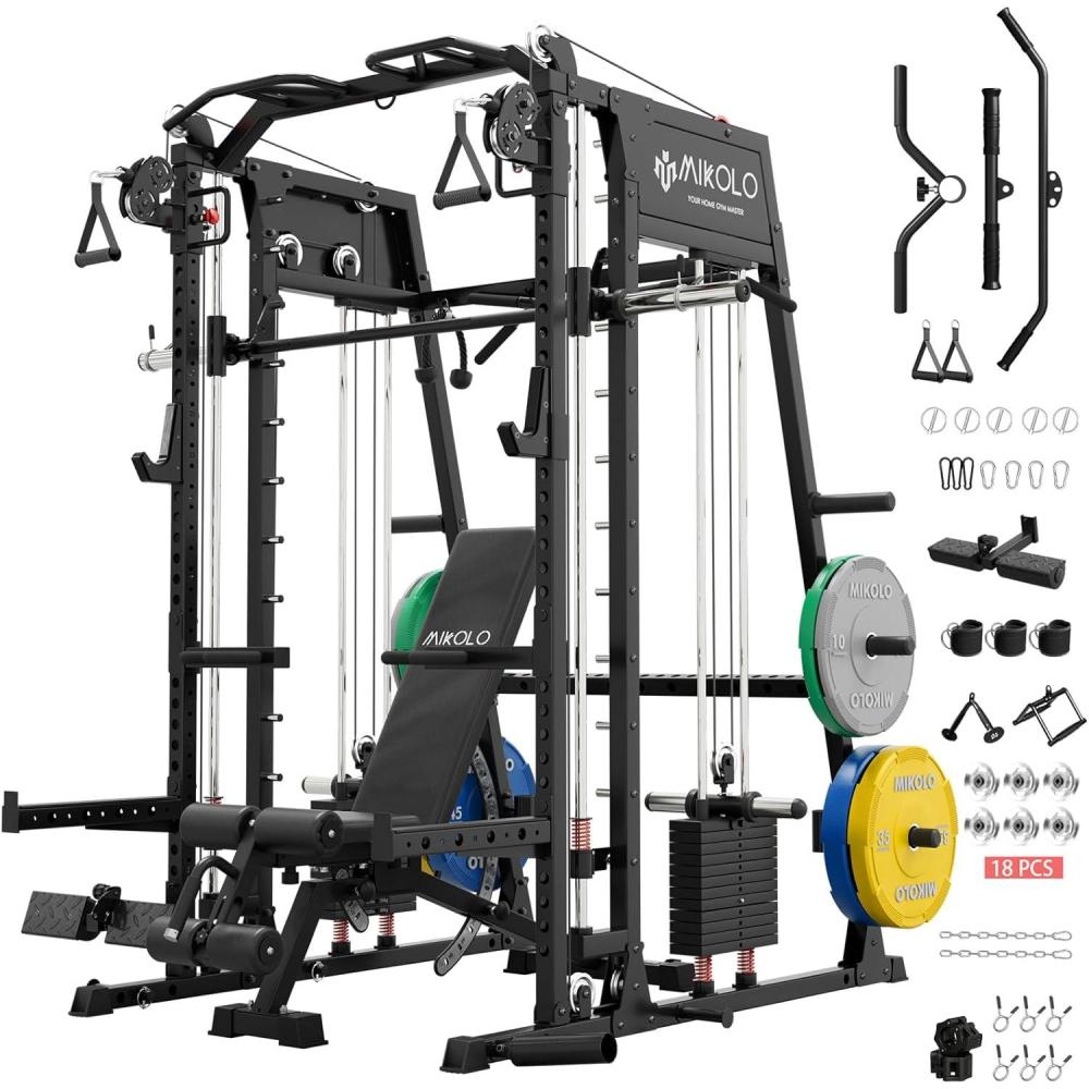 imageMikolo M4 20 Smith Machine AllinOne Home Gym Power Cage with LAT Pulldown ampamp Cable Crossover Squat Rack for Full Body WorkoutsM4 20 Elite Black Package 230LB Color BP