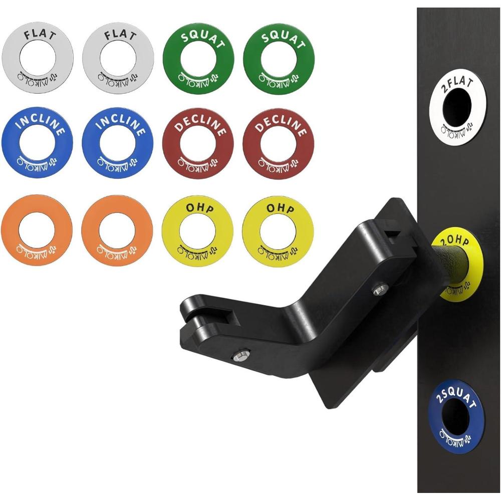 imageMikolo Squat Rack Magnetic Position Markers  Power Cage Attachment for JHooks and Spotter Arms 1quot Holes