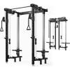 Mikolo Folding Squat Rack, Wall Mounted Power Rack with Cable Crossover Machine & LAT Pull Down, Functional Trainer with 5 Adjustable Function Modes, for Home Gym and Space Saving(Black)