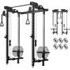 Mikolo Folding Squat Rack, Wall Mounted Power Rack with Cable Crossover Machine & LAT Pull Down, Functional Trainer with 5 Adjustable Function Modes, for Home Gym and Space Saving(Black)