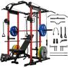 Mikolo Power Cage, Power Rack with Cable Crossover System, 1500LBS Squat Rack with LAT Pull Down System, Workout Cage with Pulley System for Fitness Home Gym(Red)
