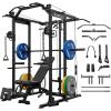 Mikolo Power Cage, Power Rack with Cable Crossover System, 1500LBS Squat Rack with LAT Pull Down System, Workout Cage with Pulley System for Fitness Home Gym(Black)