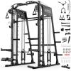Mikolo Smith Machine, 2200lbs Squat Rack with LAT-Pull Down System & Cable Crossover Machine, Training Equipment with Leg Hold-Down Attachment(Black)