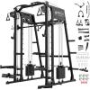 Mikolo Smith Machine, 2200lbs Squat Rack with LAT-Pull Down System & Cable Crossover Machine, Training Equipment with Leg Hold-Down Attachment(Black)