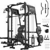 Mikolo Smith Machine, 2200lbs Squat Rack with LAT-Pull Down System & Cable Crossover Machine, Training Equipment with Leg Hold-Down Attachment(Black)