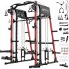 Mikolo Smith Machine, 2200lbs Squat Rack with LAT-Pull Down System & Cable Crossover Machine, Training Equipment with Leg Hold-Down Attachment(Red)