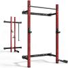 Mikolo 2″ x 2″ Folding Wall Mounted Squat Rack, 1000 Pounds Capacity Power Rack with Pull Up Bar, J Hooks and Other Attachments, Space-Saving Home Gym(Red)