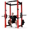 Mikolo 3″x3″ Power Cage, Multi-Function Power Rack with LAT Pull Down Pulley System, Commercial Squat Rack for Home Gym with 3×3 Attachment, 1500 lbs Weight Capacity(Red Power Cage)
