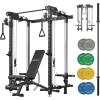 Mikolo Folding Squat Rack, Wall Mounted Power Rack with Cable Crossover Machine & LAT Pull Down, Functional Trainer with 5 Adjustable Function Modes, for Home Gym and Space Saving(Black)