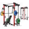Mikolo Folding Squat Rack, Wall Mounted Power Rack with Cable Crossover Machine & LAT Pull Down, Functional Trainer with 5 Adjustable Function Modes, for Home Gym and Space Saving(Red)