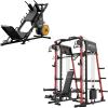 Mikolo M4 2.0 Smith Machine, All-in-One Home Gym Power Cage with LAT Pulldown & Cable Crossover, Squat Rack for Full Body Workouts(M4 2.0 Elite Red Combo with DD09 Leg Press Machine)