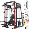 Mikolo M4 2.0 Smith Machine, All-in-One Home Gym Power Cage with LAT Pulldown & Cable Crossover, Squat Rack for Full Body Workouts(M4 2.0 Elite Red Package (230LB Color BP))