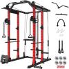 Mikolo Power Cage, Power Rack with Cable Crossover System, 1500LBS Squat Rack with LAT Pull Down System, Workout Cage with Pulley System for Fitness Home Gym(Red)