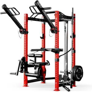 Mikolo 3″x3″ Power Cage, Multi-Function Power Rack with LAT Pull Down Pulley System, Commercial Squat Rack for Home Gym with 3×3 Attachment, 1500 lbs Weight Capacity(Upgraded Power Cage(With All Attachments))