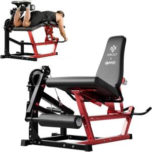 Mikolo Leg Extension and Curl Machine, Adjustable Leg Curl Machine, Seated Leg Extension and Lying Curl Machine for Home Gym, Leg Workout Equipment with Cable System(Red Taweret)