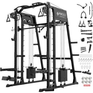 Mikolo M4 2.0 Smith Machine, All-in-One Home Gym Power Cage with LAT Pulldown & Cable Crossover, Squat Rack for Full Body Workouts(M4 2.0 Elite Black)