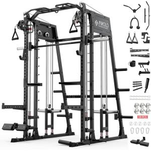Mikolo M4 2.0 Smith Machine, All-in-One Home Gym Power Cage with LAT Pulldown & Cable Crossover, Squat Rack for Full Body Workouts(M4 2.0 Ultra Black)