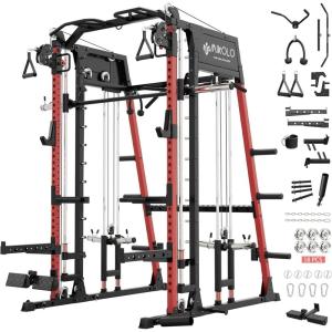 Mikolo M4 2.0 Smith Machine, All-in-One Home Gym Power Cage with LAT Pulldown & Cable Crossover, Squat Rack for Full Body Workouts(M4 2.0 Ultra Red)