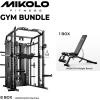 Mikolo Smith Machine with Weight Stack, Power Cage Home Gym System with LAT Pulldown & Cable Crossover, Multi-Functional Trainer with Dual Pulley System, Includes 10+ Free Attachments(Package with Bench & Cable Attachment Set)