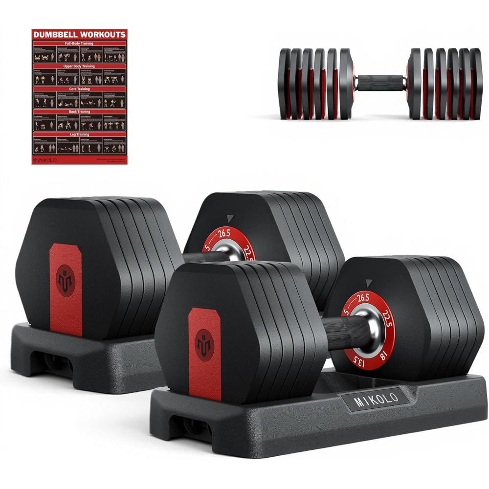 imageMikolo Hex Cageless Adjustable Dumbbells Set of 2 265LB Pair 6in1 SpaceSaving Adjustable Dumbbell Set for Home Gym Strength Training