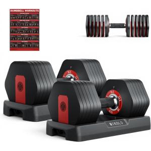Mikolo Hex Cageless Adjustable Dumbbells Set of 2, 26.5LB Pair 6-in-1 Space-Saving Adjustable Dumbbell Set for Home Gym Strength Training