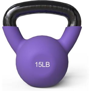 Mikolo Neoprene Coated Cast Iron Kettlebells 5-30LB Set, Solid Weight Set with Wide Grip Handle and Flat Bottom, Ideal for Full Body Strength Training at Home Gym(15LB)