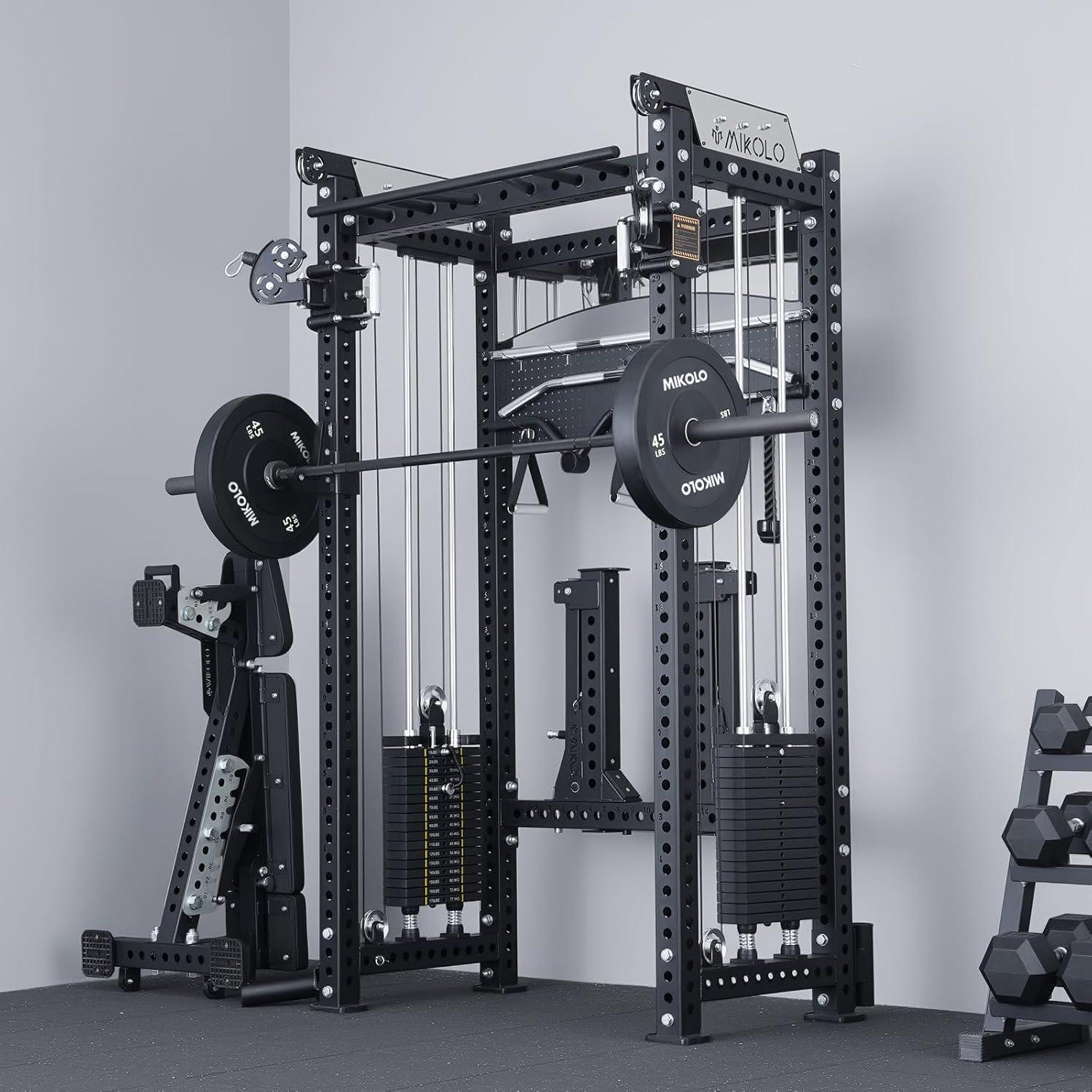 Mikolo Anubis-2.0 Smith Machine, 2000LBS Power Cage with LAT Pulldown ...