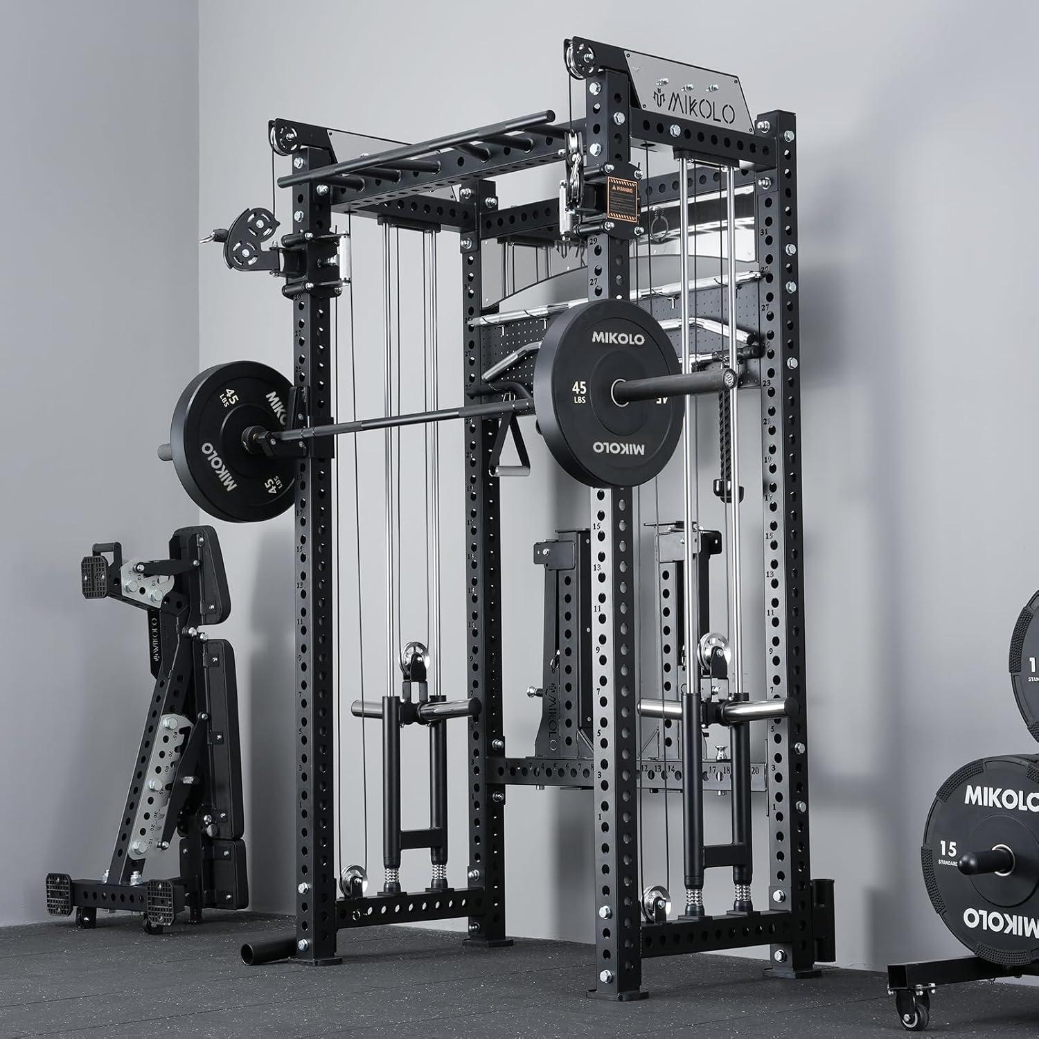 Mikolo Anubis-2.0 Smith Machine, 2000LBS Power Cage with LAT Pulldown ...
