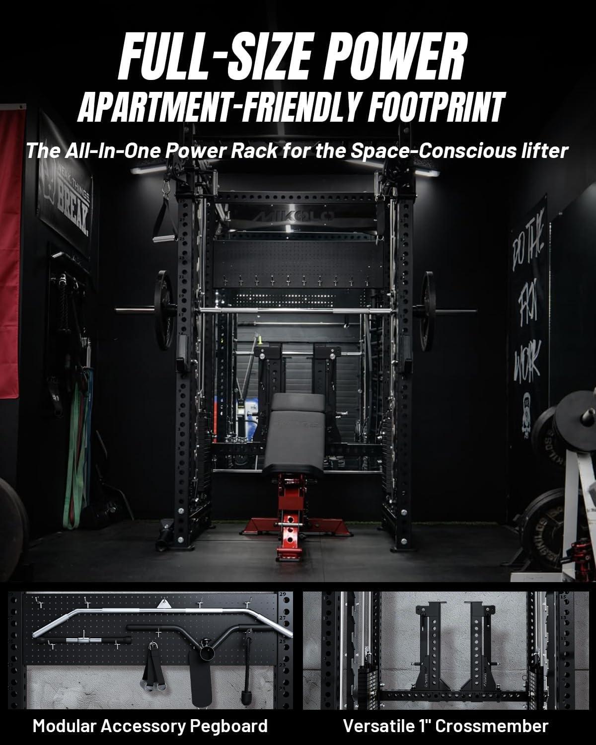 Mikolo Anubis-2.0 Smith Machine, 2000LBS Power Cage with LAT Pulldown ...