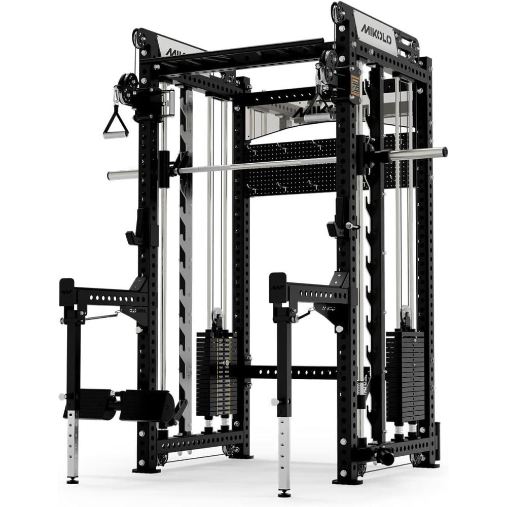 imageMikolo Anubis20 Smith Machine 2000LBS Power Cage with LAT PulldownampCable Crossover MultiFunction Trainer with Aluminum Pulley System for Fitness Home GymUltimate