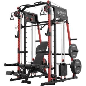 Mikolo M4 2.0 Standard/Ultra/Elite Smith Machine, 2200lbs Squat Rack with LAT-Pull Down System & Cable Crossover Machine, Training Equipment with Leg Hold-Down Attachment(Red)