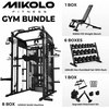 Mikolo Smith Machine with Weight Stack, Power Cage Home Gym System with LAT Pulldown & Cable Crossover, Multi-Functional Trainer with Dual Pulley System, Includes 10+ Free Attachments(Package with Bench & 450lb Dumbbell Set)