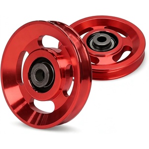 Mikolo Aluminum Pulleys for Gym Equipment 18/21PCS Power Rack Pulley Attachment, 90mm Aluminum Alloy Bearing Gym Pulley Wheel for Home Gym(Red)